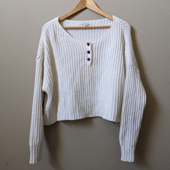American Eagle Outfitters Sweaters - American Eagle White Chunky Oversized Big Button Pullover Sweater Medium